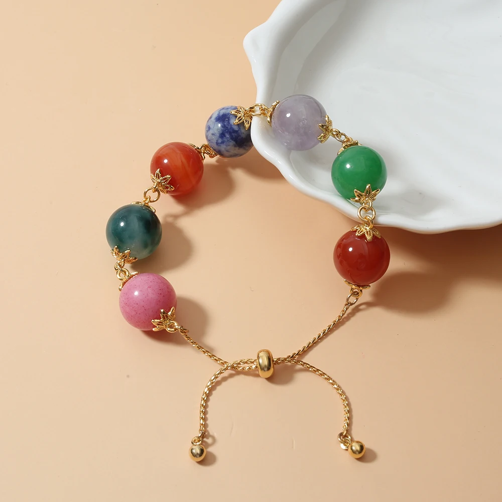 Vintage elastic agate stones delicate filigree  bracelet for women jewelry