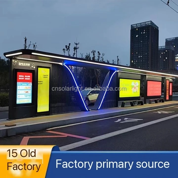 Outdoor Modern Bus Stop Shelter Advertising LED Display Bus Station With Bench