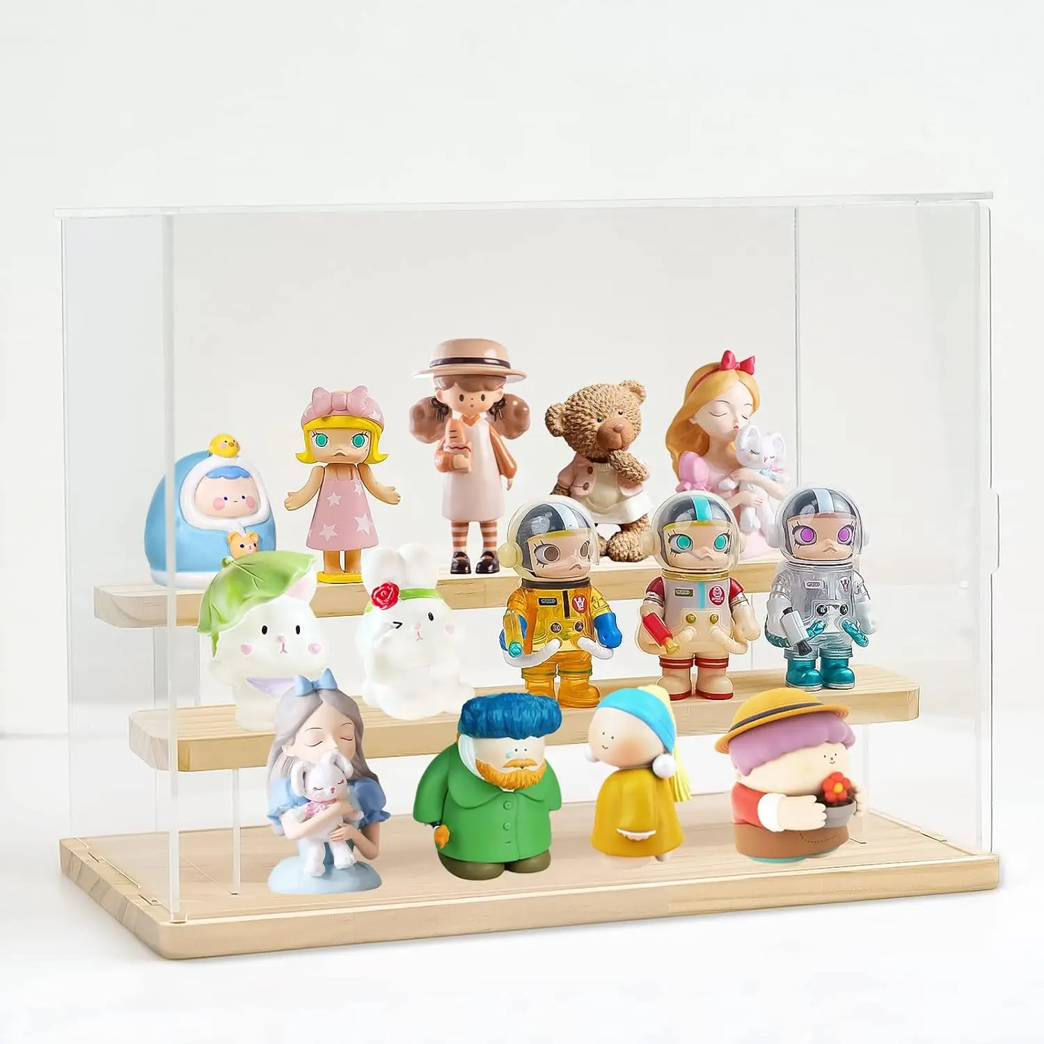 Custom Clear Plastic Pop Toys Protector Acrylic Idol Box with Wood Base for Action Figures
