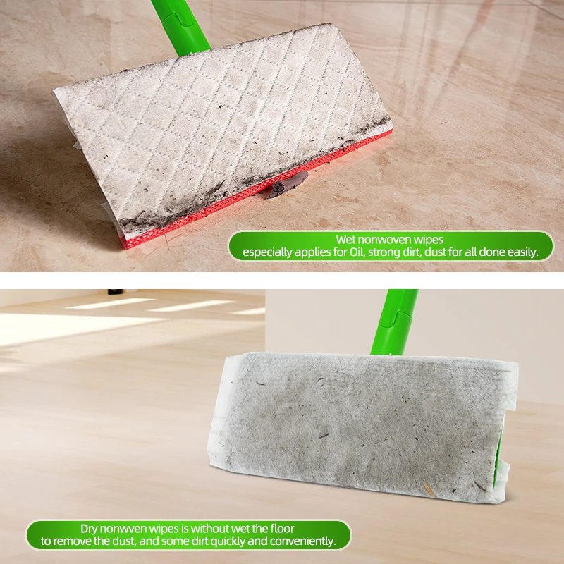 Jesun 2-in-1 Sweeper Disposable Mops for Floor Cleaning Duster Mop Dry and Wet Head Flat Mop Cleaner with Cloth Fixing Clip