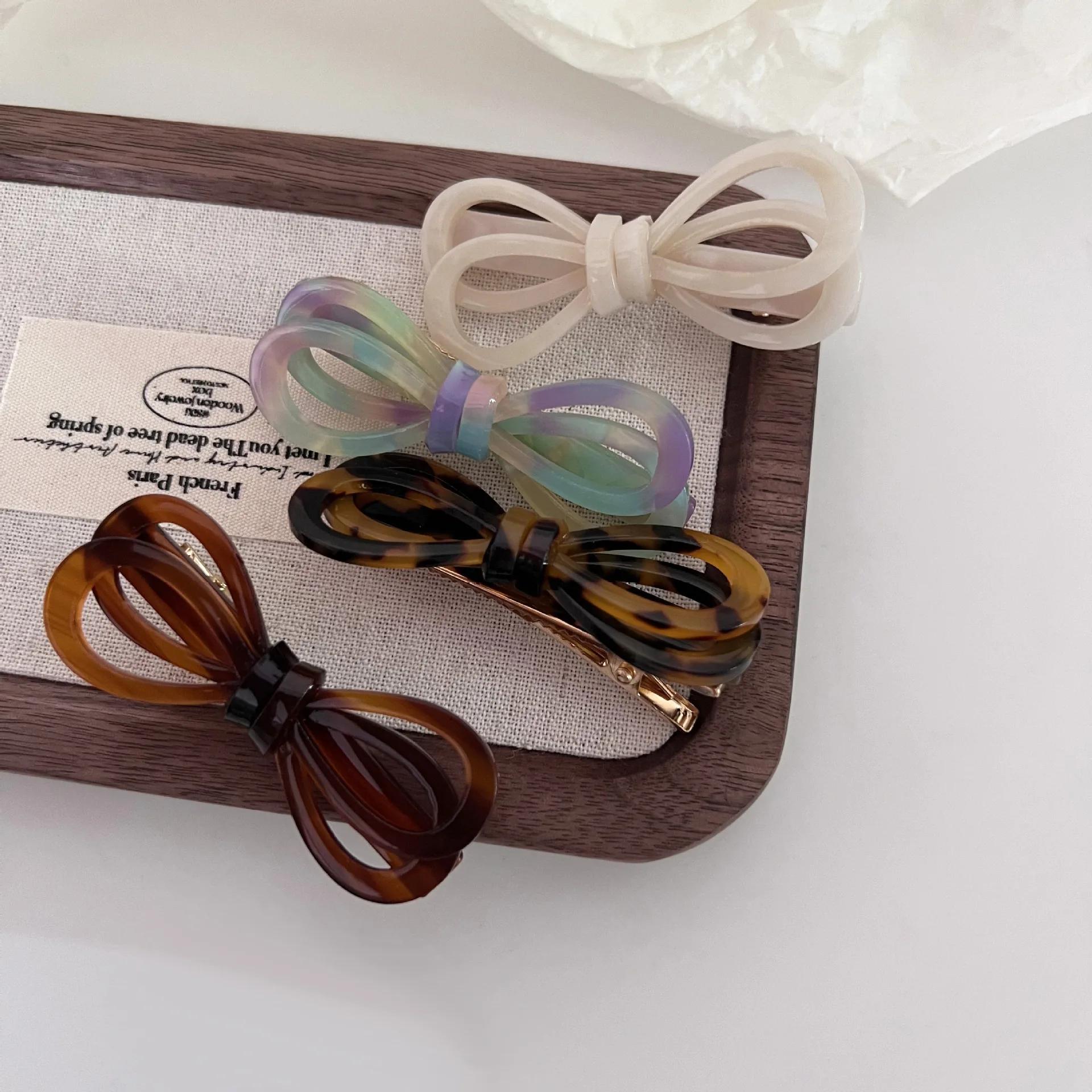 Delicate Acetate Bow Hair Clips Sweet Hollow Double Bow Tie Duckbill Clip Simple Temperament Side Clip Hair Accessories