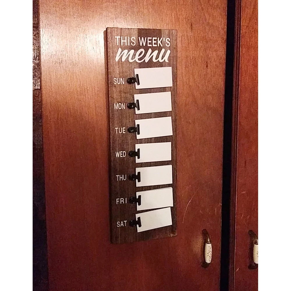 Rustic Menu Planner Wood Sign with Clips and Mini Sticky Note Vintage Farmhouse Kitchen Refrigerator Chalkboard Magnet Display
