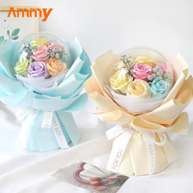 Ammy wedding favors 7 Rose transparent acrylic ball boquuet Artificial flowers home decoration items birthday gift bouquet