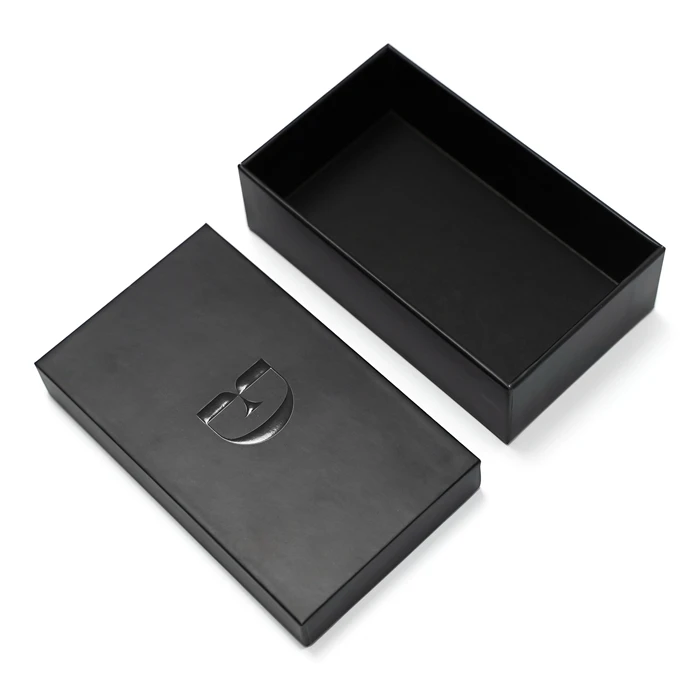 Digital Printing Wallet Purse Gift Packaging Embossed Rigid Matte Black Telescope Lid Box with custom logo