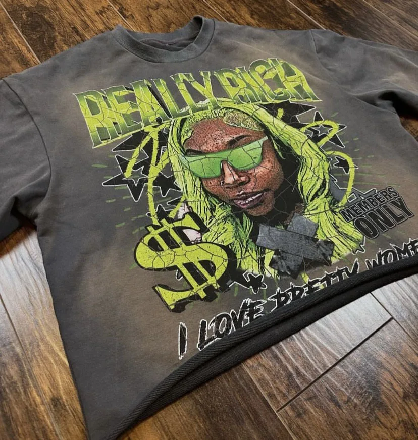 Custom Heavyweight French Terry 100% Cotton DTG Printing Cropped Distressed Long Sleeve Shirt Acid Washed Men Tees