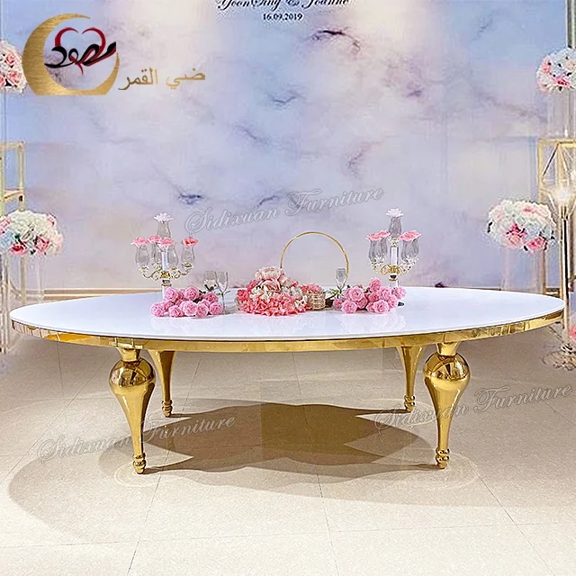 Modern metal furniture sets mdf top stainless steel oval wedding tables