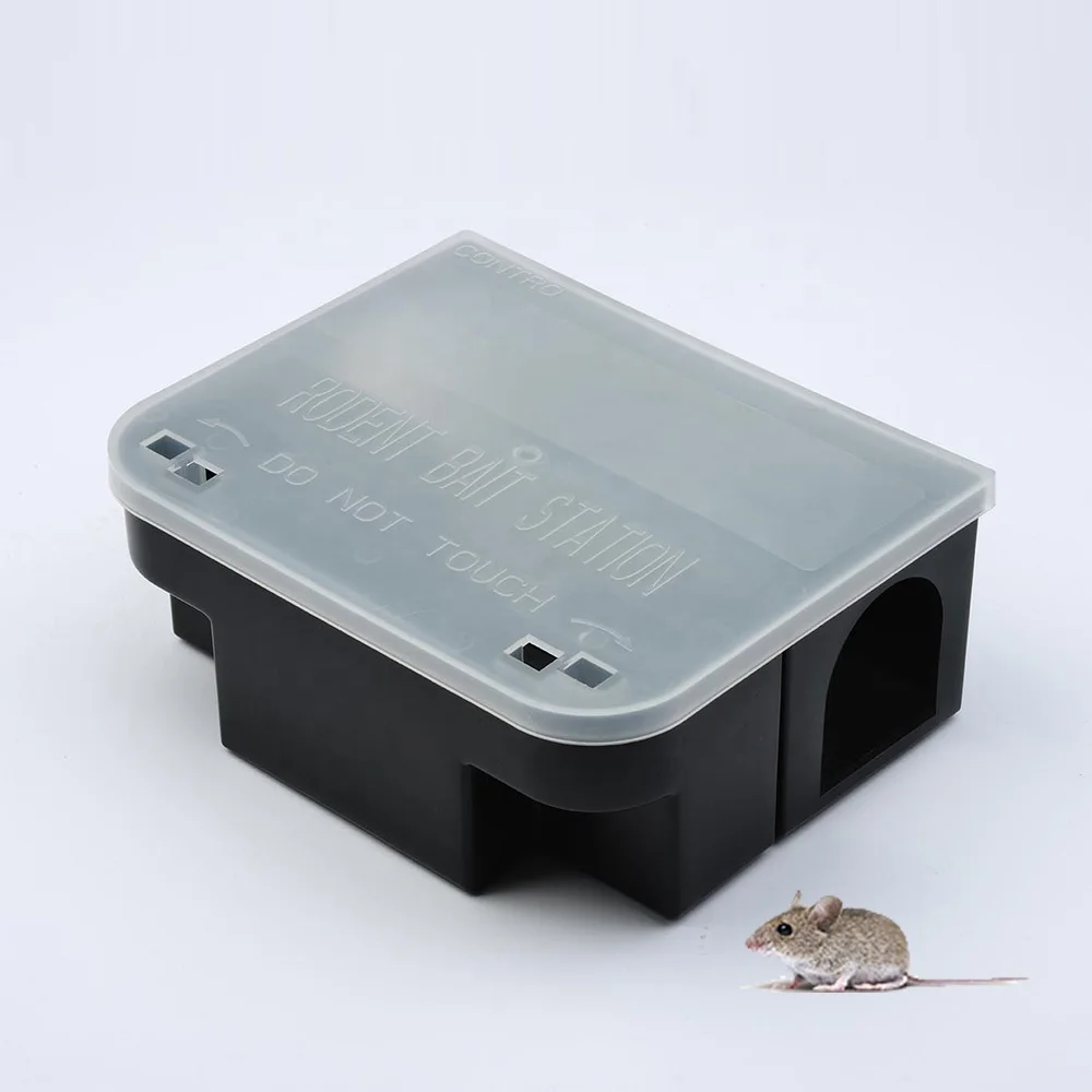 Plastic mouse rat bait station reusable black mouse trap bait box rodent bait station