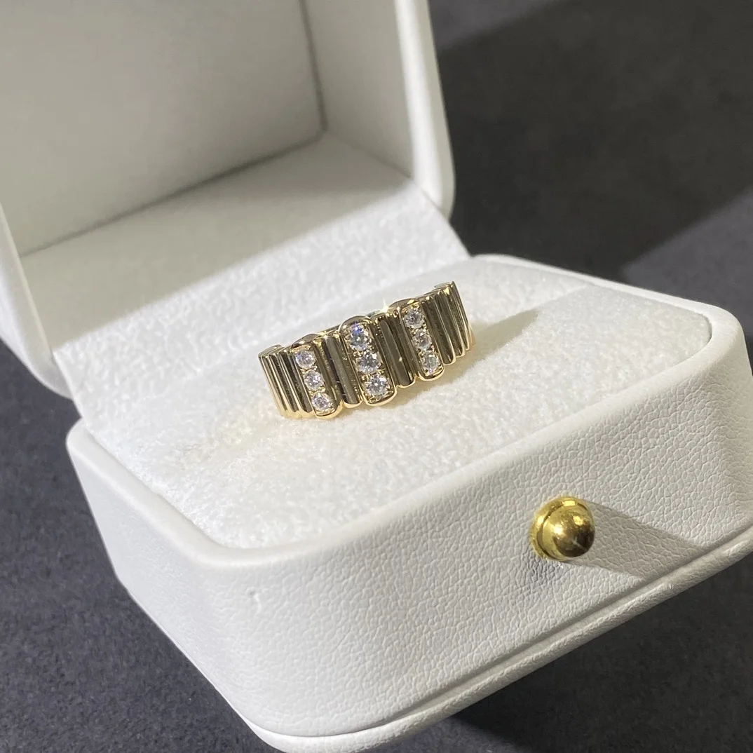 100% Pass Diamond Tester Round Moissanite 18K Solid Yellow Gold Eternity Band Rings For Men