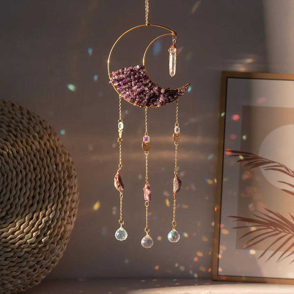 Factory Direct High Quality Natural Crystal Sun Catchers DIY Sun Hanging Decoration Amethyst Crystal Crafts For Home Decor