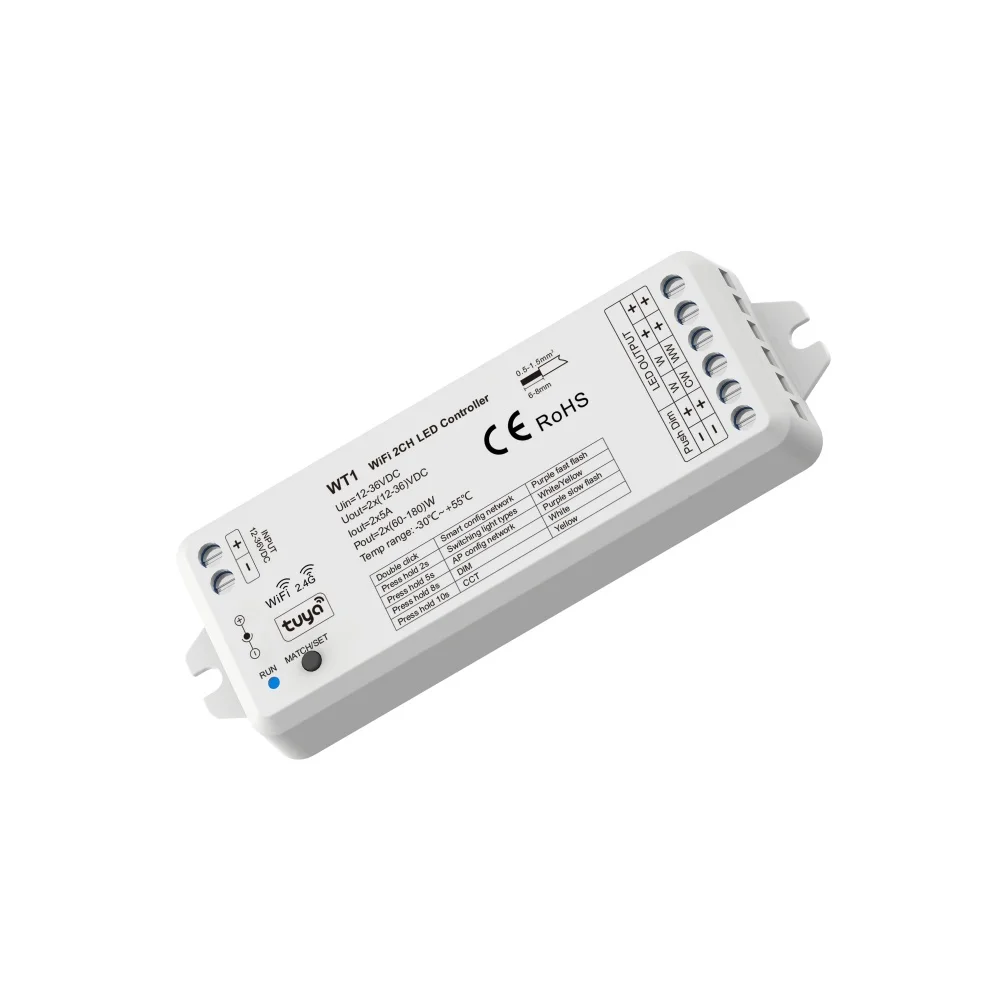 WT1 Tuya WiFi 2CH светодиодный контроллер для одноцветной/CCT полосы света DC 12-36 В 2 4 г беспроводной диммер Alexa Сенсорная панель