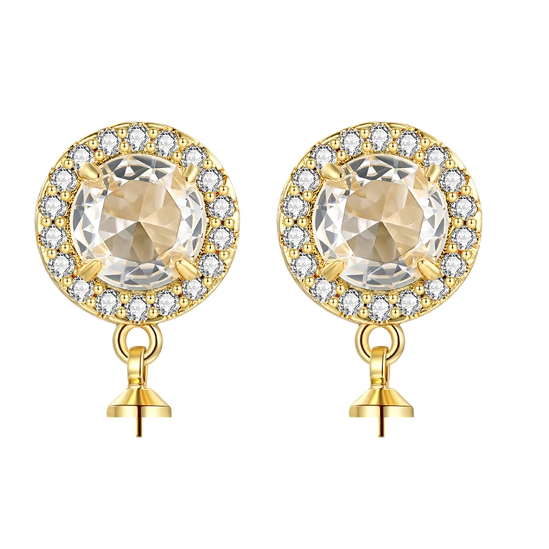 factory direct sales semi-finished product inlaid with zircon gold and silver Ear Studs accessories  Pearl Jewellery Ear Studs
