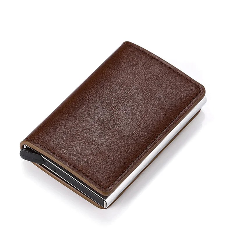 Customization Trading Aluminum Pop Up Pu Leather Card Holder Binder Metal Business Card Holder Wallet With Metal Box