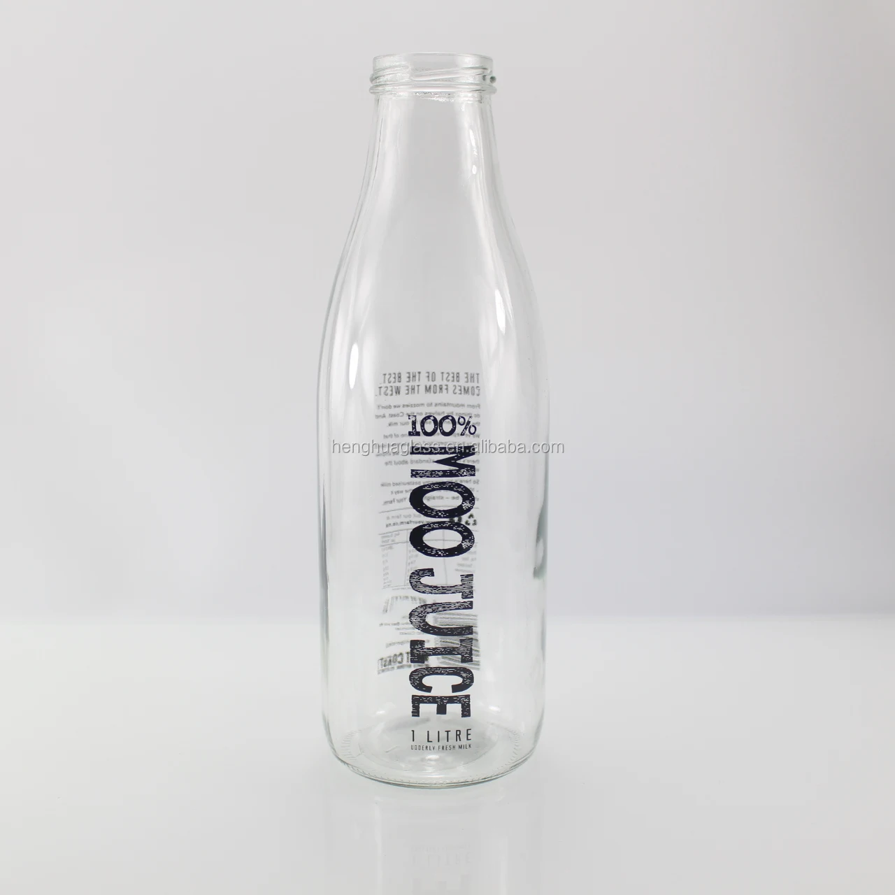 custom logo 1 liter milk glass bottle 1000ml 1L 32OZ round drink glass juice bottles with metal lid wholesale
