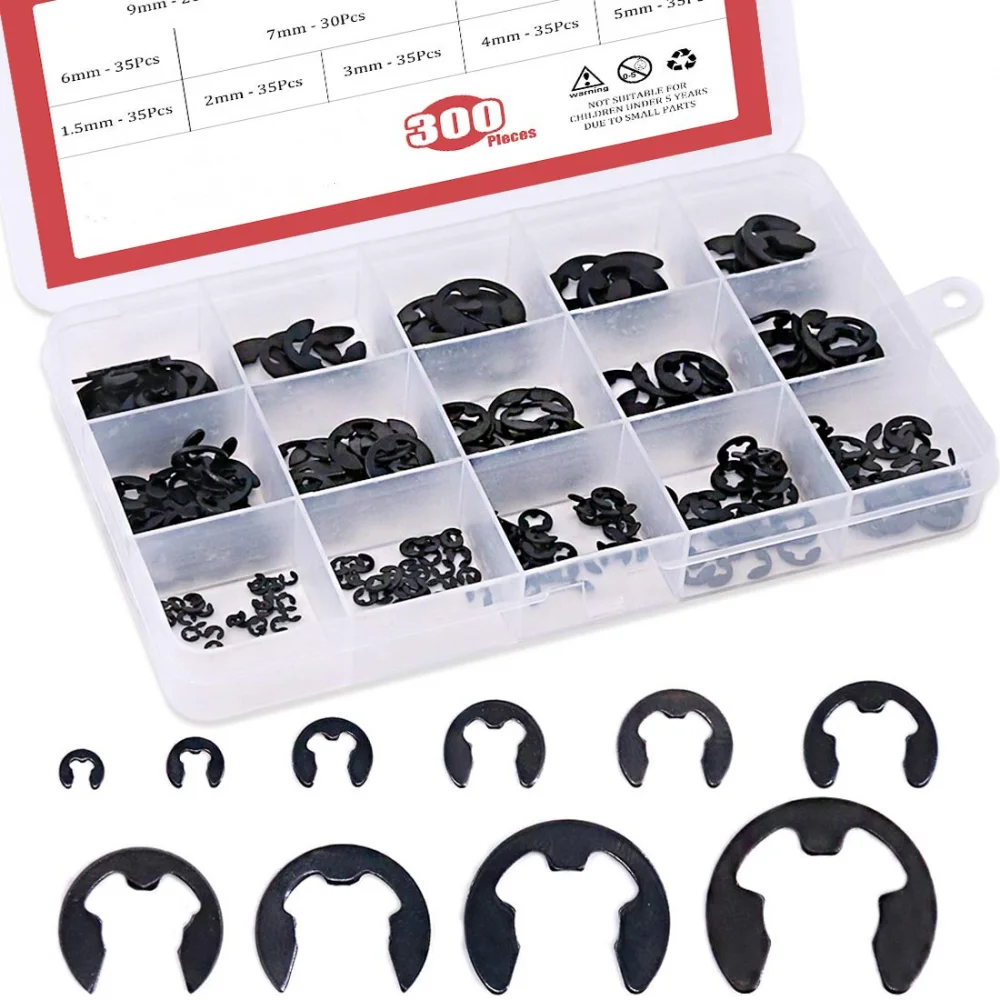 GTYPRO 300Pcs Alloy Steel E Clip Circlip External Retaining Ring 1.5 To 10mm FREE SHIP Use for Auto Parts Fastening