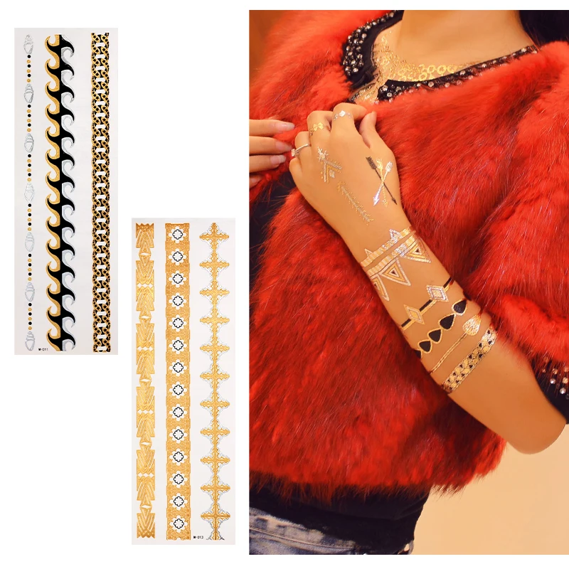 Beauty sticker Gold metallic tattoos Nice metallic shine and these metallic temporary fake tattoos will stay on for several days