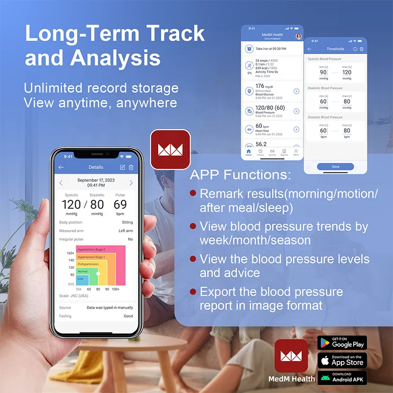 Professional Medical Digital Machine Sphygmomanometer Electronic Upper Arm Blood Pressure Monitor with Bluetooth