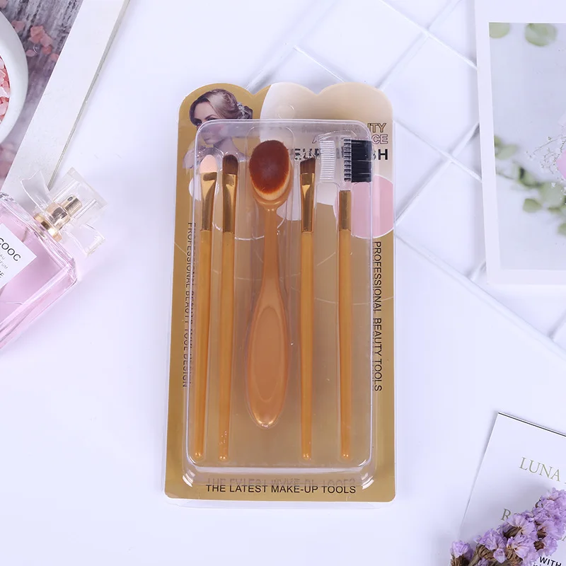 Wholesale New No. 4 toothbrush type 5pcs fiber makeup brush sets vegan travel Portable multi functional beauty set