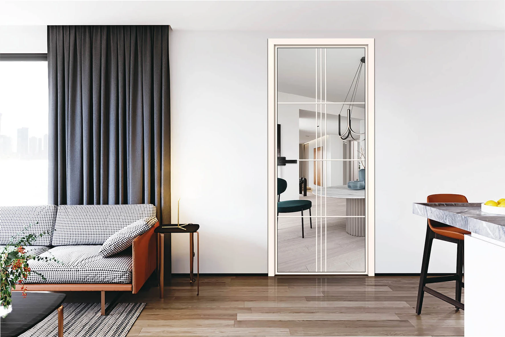 Glass Swing Door Narrow Frame Aluminum Slim modern Design Villa kitchen Aluminum Alloy frost glass casement doors for House