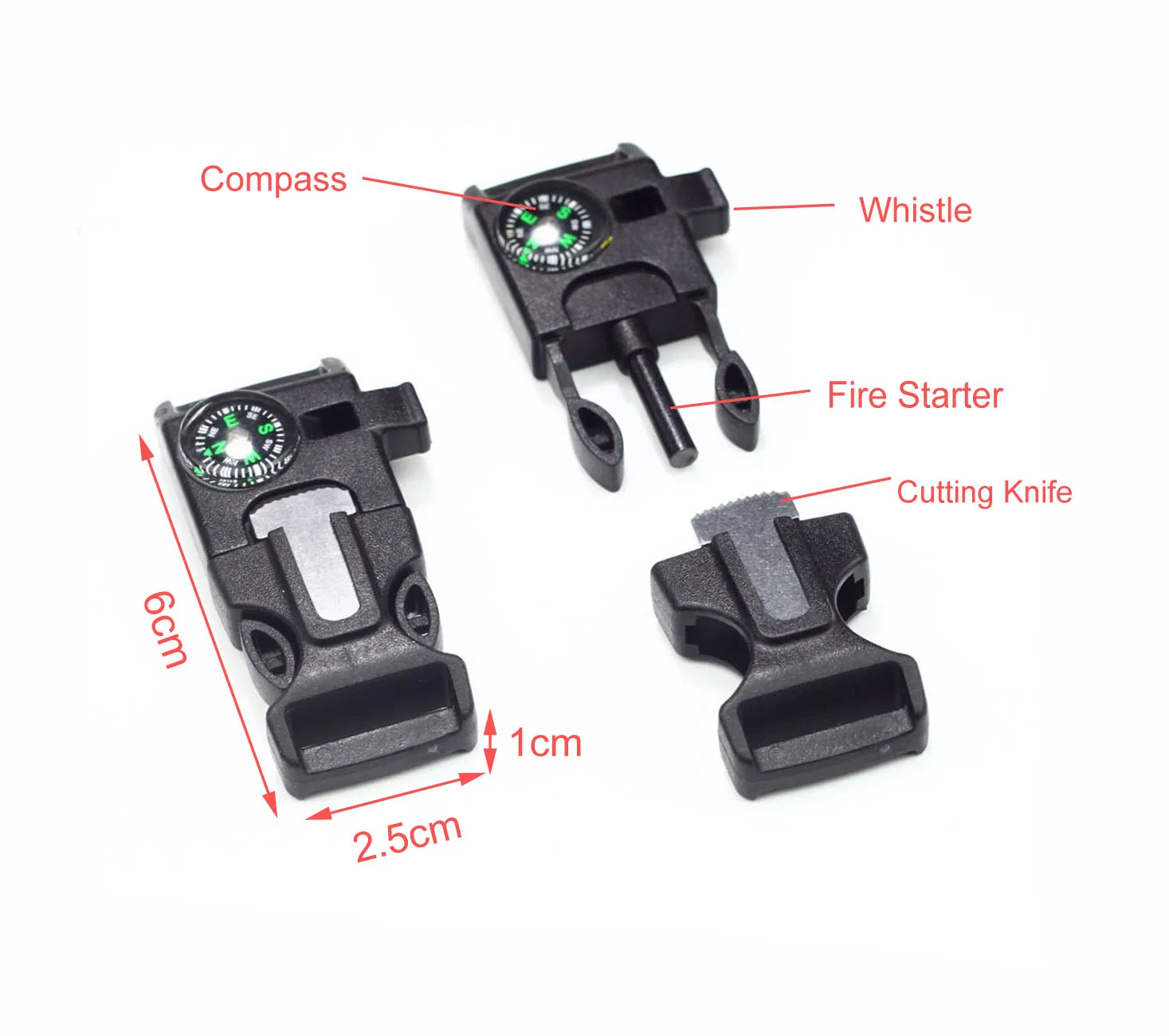 High Quality Plastic Side Quick Release Buckle Paracord Compass Fire Starter Whistle Buckle