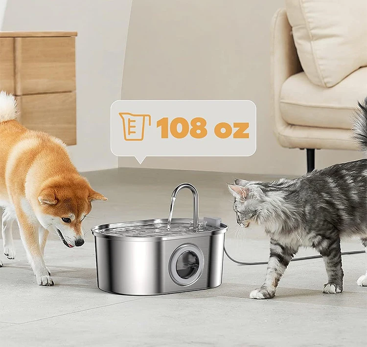 Stainless steel pet water dispenser with big eyes window cat faucet water feeder factory direct sale pet gift set