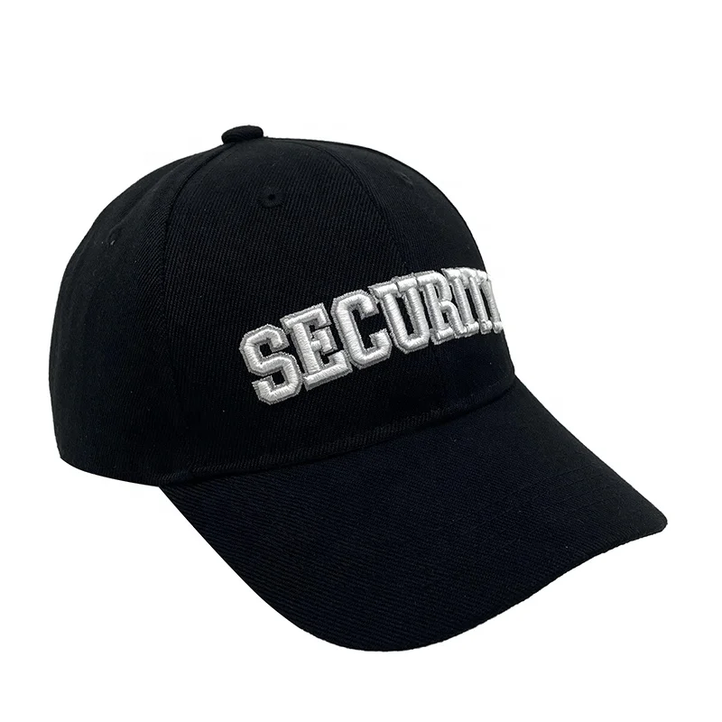 High Quality 6-Panel American Style Baseball Cap Embroidered Logo Black Security Hat Men Curved Brim Gorros Casquette Wholesale