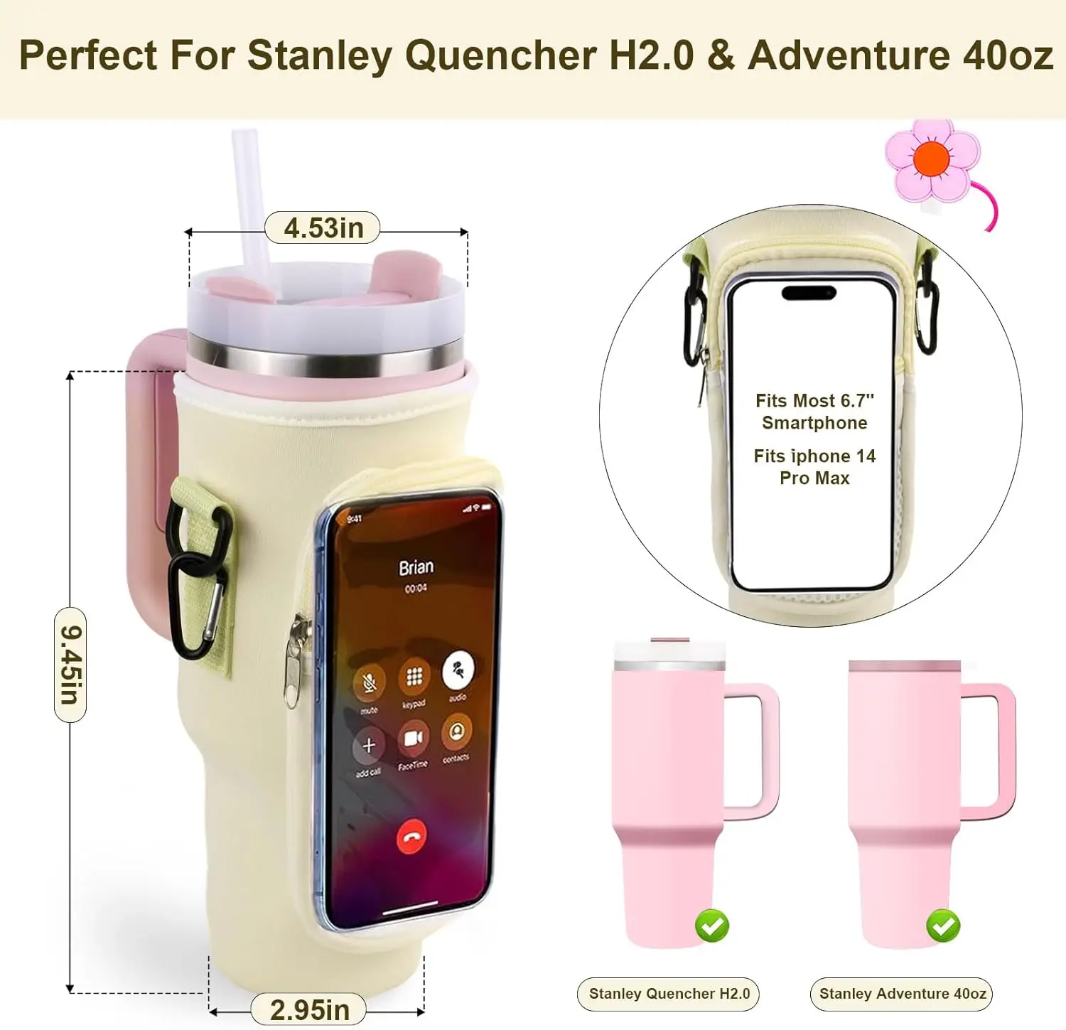 Waterproof Tumbler Cup Holder Adjustable Shoulder Sling Phone Bag Neoprene Water Bottle Carrier Sleeve Pouch