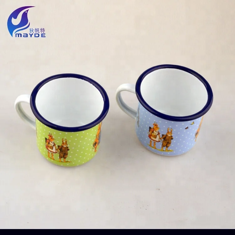 Full Decal Metal Enamel Drinking Cup Accepted Logo Customized Flanging