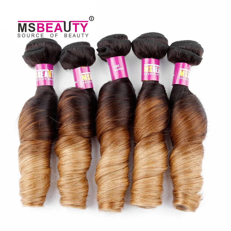 1B-4-27 Color 3tone Nigeria Platinum Blonde Crochet Braids Malaysian Bouncy Curl Human Hair Bundles Weave Braid in Weave  Curly