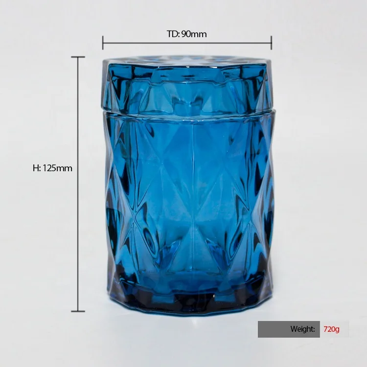 LANGXU luxury turquoise dark bule customized valentine Christmas scented wax glass candles jars with glass lid with high quality