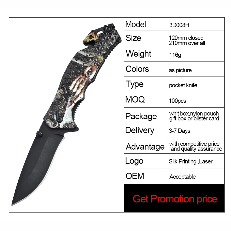 
wholesale OEM 3D Print Aluminum Handle Outdoor EDC Pocket Camping Folding survival Knife 