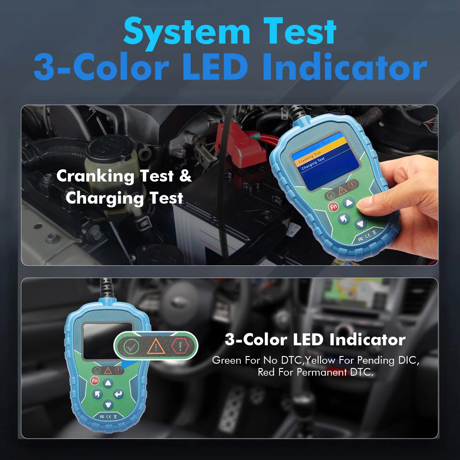 Car diagnostic tool 2-in-1 Engine Analyzer OBD2 Scanner Battery test High precision high and low temperature BA570