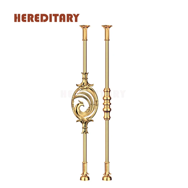 New design casting brass gold color metal terrace baluster interior golden brass stair railing