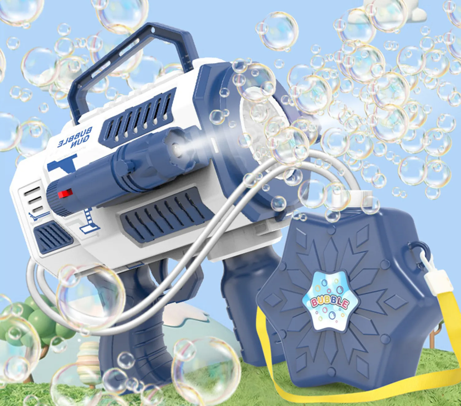 2022 New Cheap Electric Automatic Blower Boom Bubble Gun 12 Hole Bazooka Bubble Machine Gun Flashlight With Bag