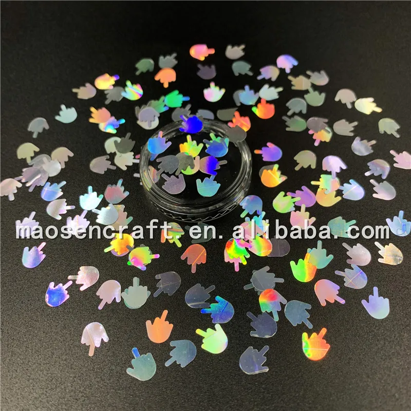 Wholesale Bulk Holographic Silver Middle Finger Confetti Shaped Glitter For Tumbler Decoration
