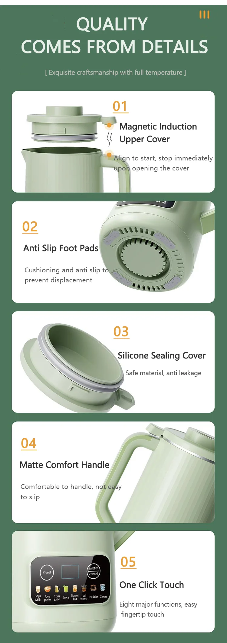 Mini Stainless Powerful Electric Wall Breaking Machine Mixer Blender Cooker High Speed Soybean Milk Maker Plastic Touchpad 1100