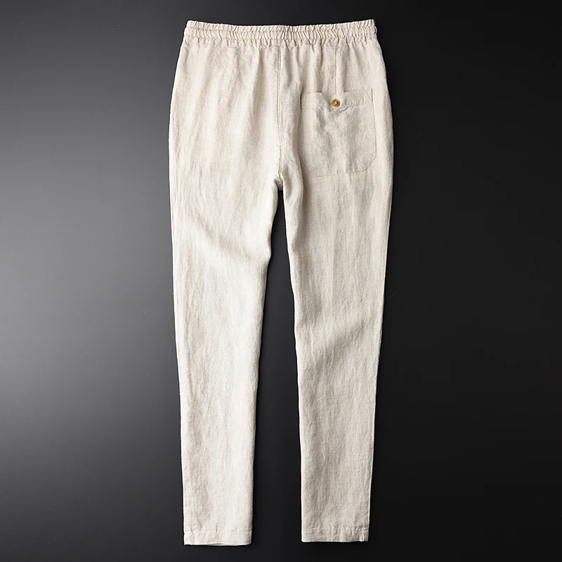 Customized Mens Casual Linen Pants Slim Solid Color Lightweight Elasticated Waist Linen Trousers