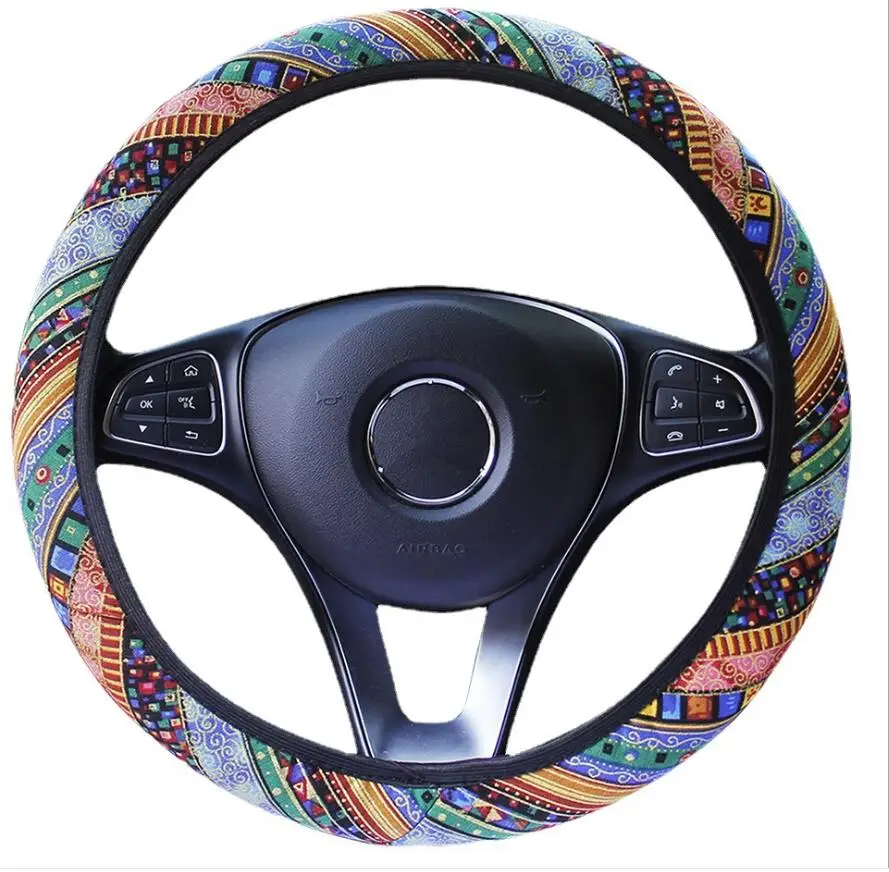 Soft Ethnic Style Flax Cloth Lady  No Inner ring Steering Wheel Cover In fit most vehicle model