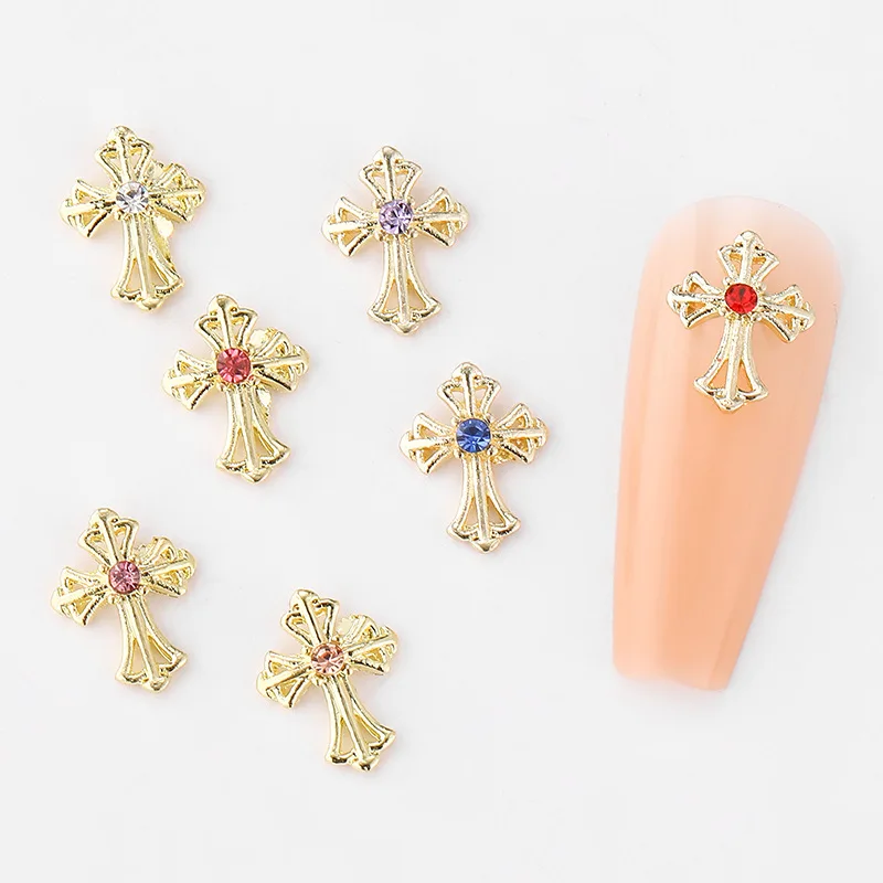 Luxury Punk Cross Diamond Stone Alloy Jewelry 3D Nail Accessories Jewelry Decoration Charm
