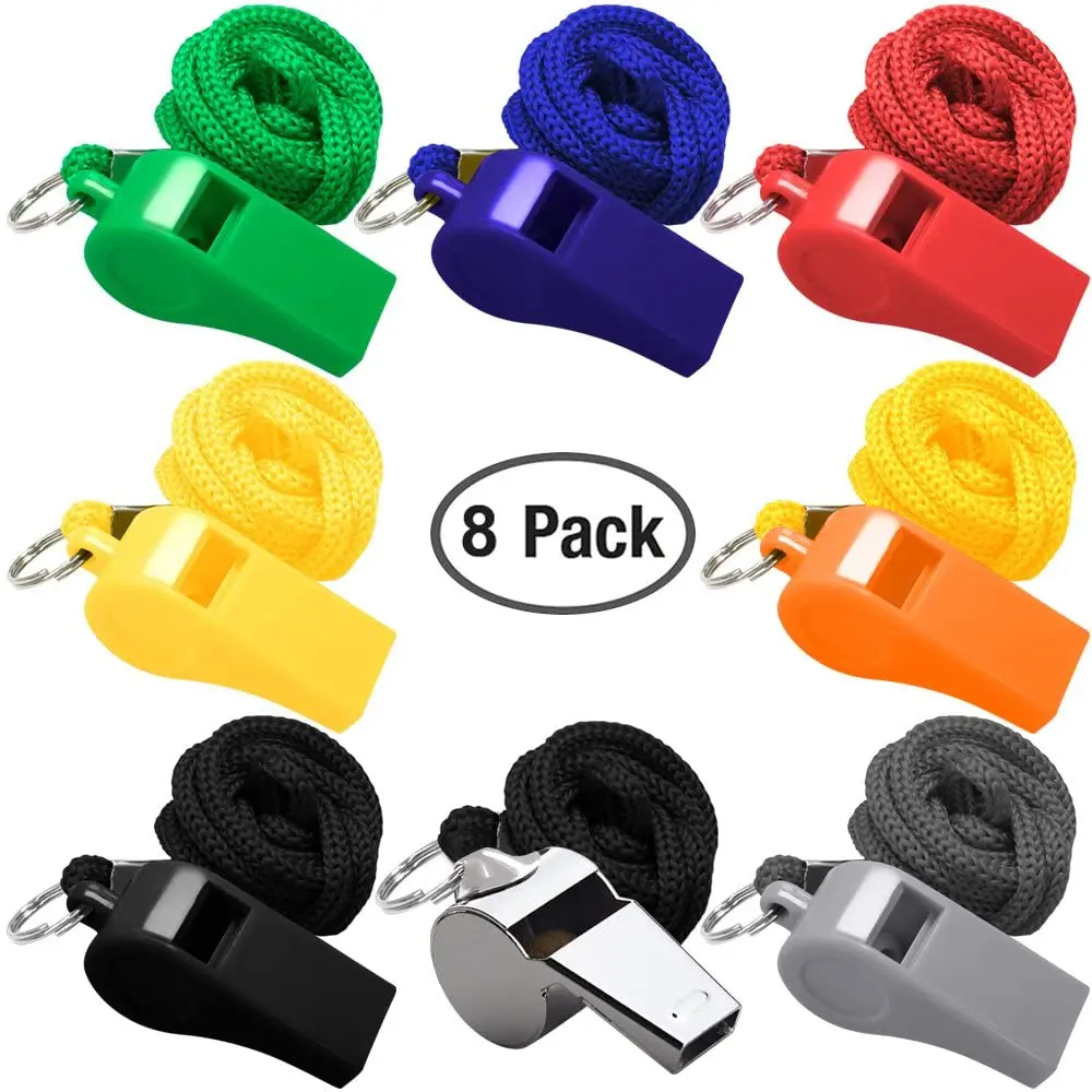 Multi Colored Eco-friendly Plastic Whistle With Lanyard Plastic Loud Crisp Sound Whistles Rings For Outdoor Fitness And Activity