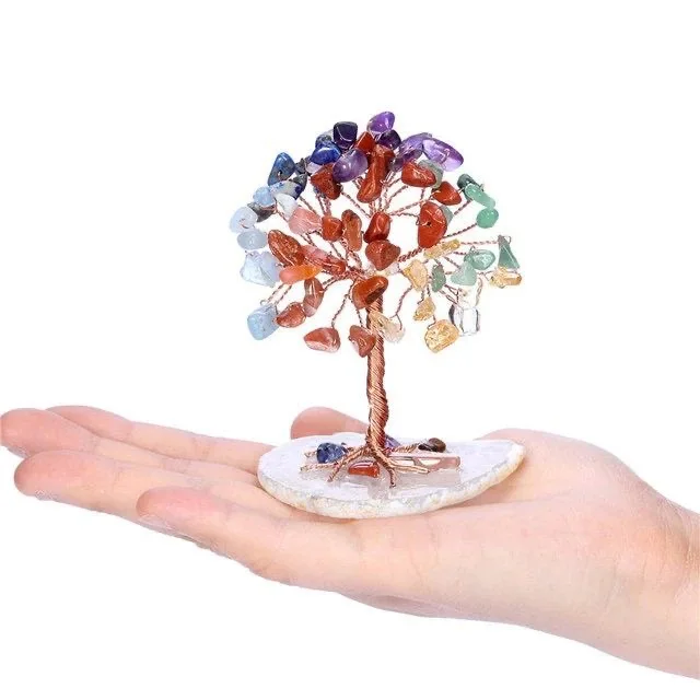 High-Quality Mini Crystal Money Tree with Copper Wire Wrap Agate Sliced Base Feng Shui Home Decor