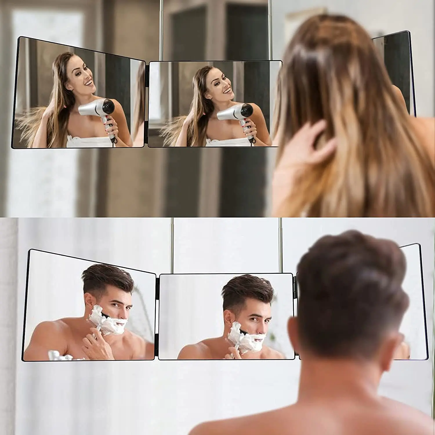 YUE 2023 Retractable Adjustable Hanging Three Mirror LED Makeup Folding Three Mirrors Three Fold Mirror Spot