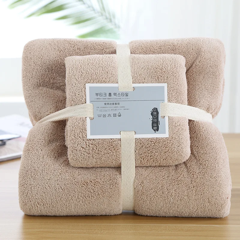 ready stock coral fleece cut edge thickened absorbent purple towel gift set box gift package bath towel set for Christmas