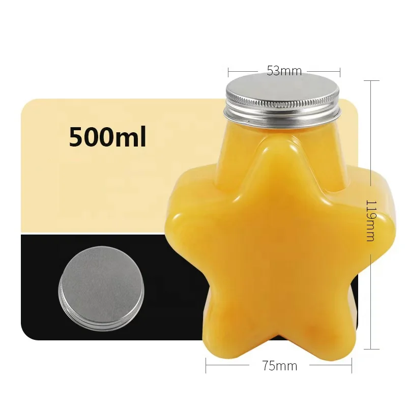 factory wholesale beautiful 200ml 500ml plastic star shape empty bottle with lid for beverage