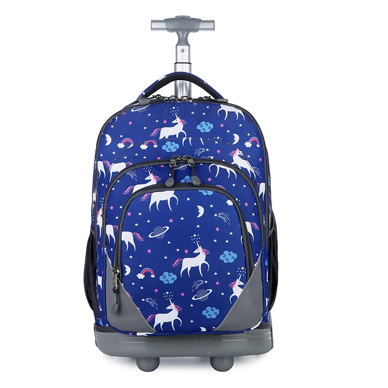 Children School Bag Pack Backpack On Wheels Girls Boys Wheeled Trolley Backpack