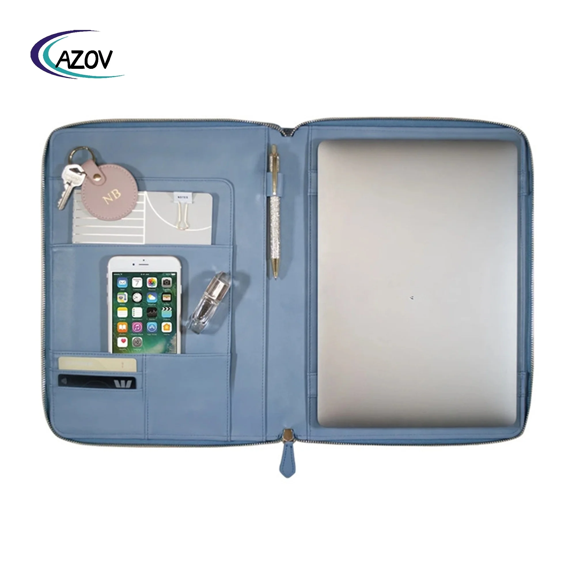 China Gold Supplier Multiple Storage Options A4 Vegan Leather Antique Blue Compendium Laptop