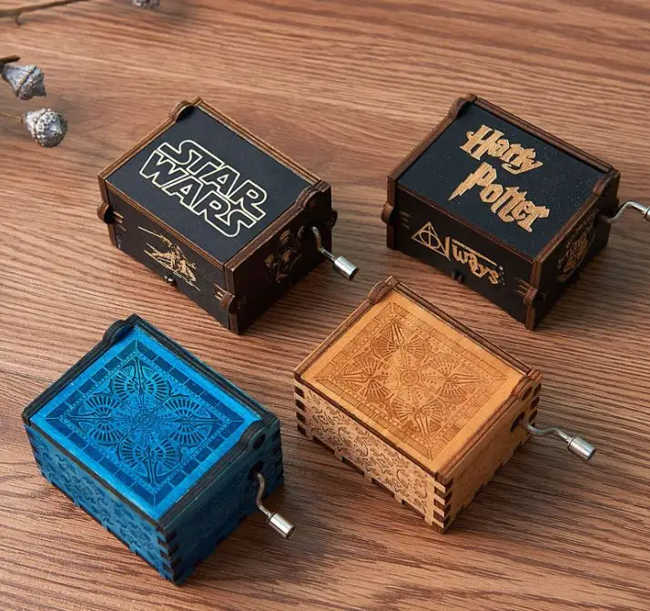 custom logo hand crank wooden music box birthday gifts