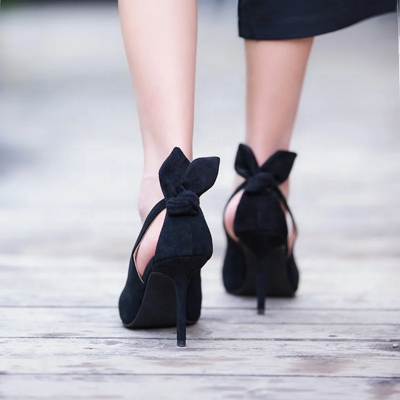 Custom High Heel Shoes Manufacturer Women Black Bowknot Party Pumps Female Pointed Toe Heel Shoes Custom Sexy Heels For Ladies