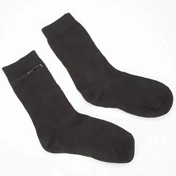 Men Black custom Dress Crew Hidden Zipper Pocket Socks