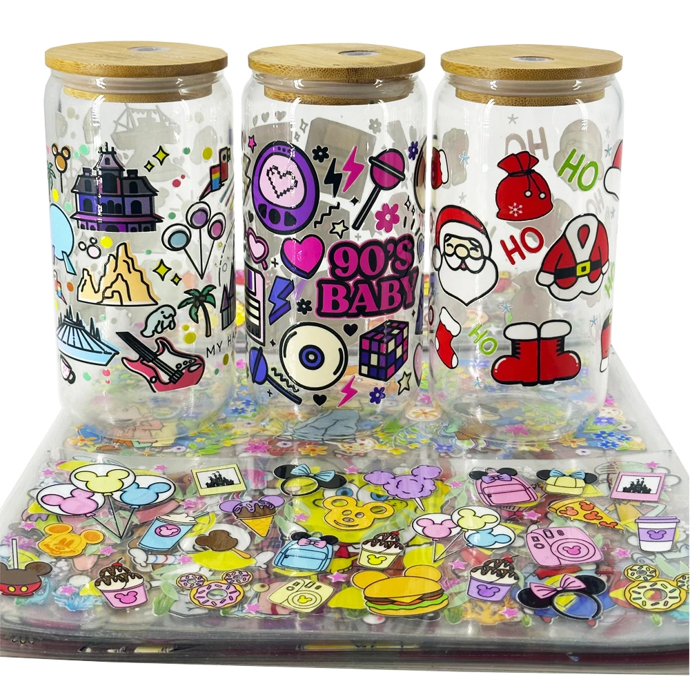 Good Quality Cheap Fashion Printing Logo Sticker Label Transfer UV DTF Cup Wraps Custom 3D Libby Glass Wraps For 16oz