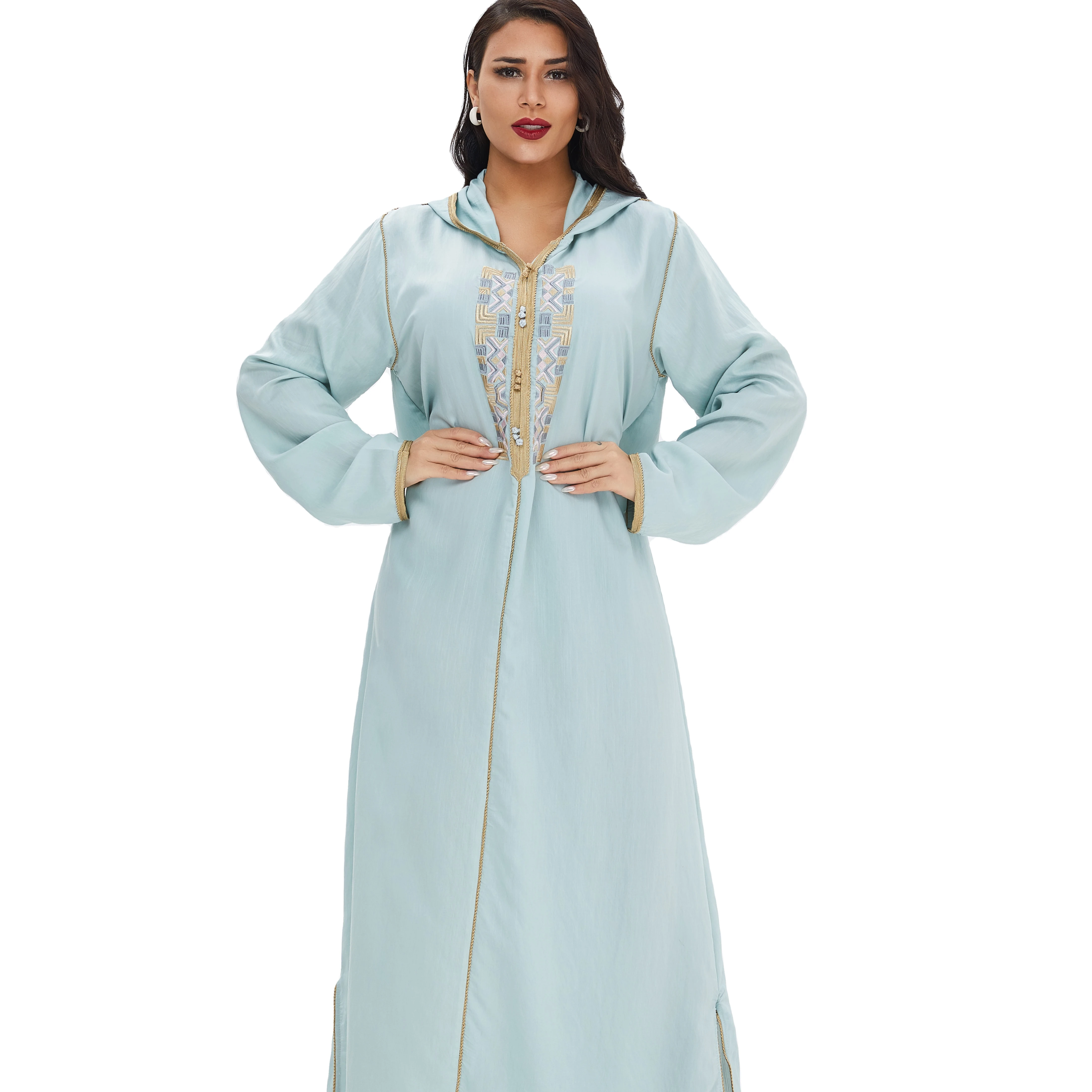 
2021 New arrival embroidery long sleeve hoodie casual robe muslim kaftan dubai moroccan dress islamic islam clothing 
